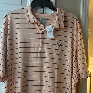 Callaway Peach and Black Striped Polo Shirt